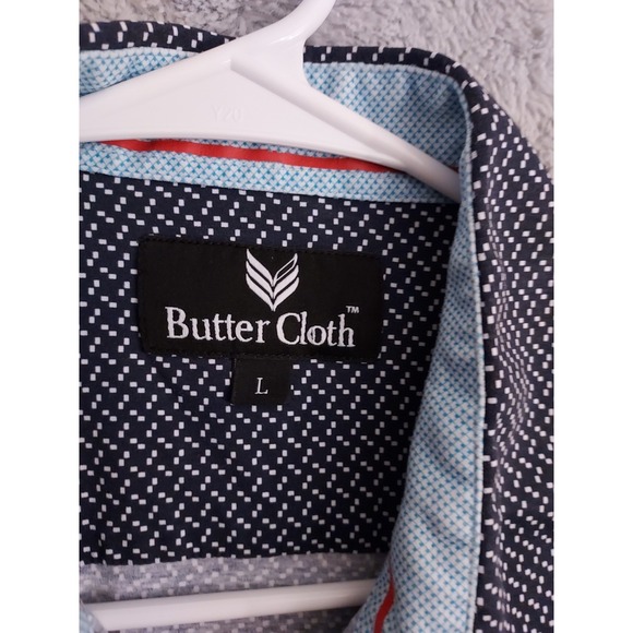 Buttercloth Shirt Mens Large Geometric Print Performance Black Casual Preppy L - Picture 3 of 10